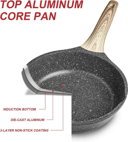 Miniatura 5 de Caannasweis Sartén Antiadherente de Granito, Sartenes Antiadherentes para Omelette, Sartén para Huevos y Omelette, Utensilios de Cocina de Piedra