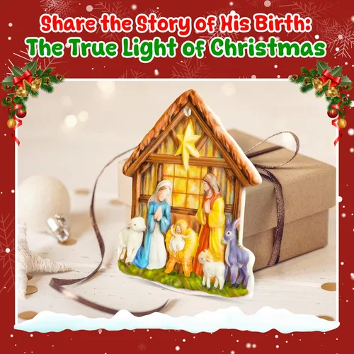 Miniatura 7 de TEEZWONDER Regalos navideños cristianos para mujeres y hombres - O Holy Night Adornos navideños de natividad en porcelana 3D 2025 - Regalos