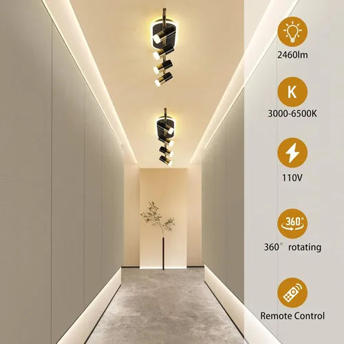 Miniatura 5 de Jaycomey Lámpara LED de 4 luces con control remoto, focos de luz de techo regulables de 41 W, ajustable de 3000 K-6500 K, moderna lámpara de techo