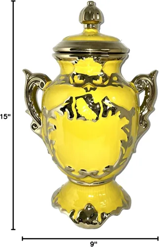 Miniatura 5 de Sopera de porcelana para Ochun amarilla con acentos dorados en forma de trofeo con capacidad de 4 litros
