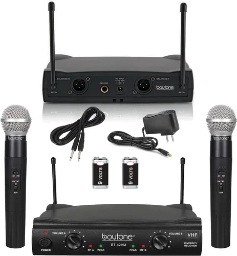 Miniatura 5 de Boytone BT-42VM Sistema de micrófono inalámbrico de doble frecuencia, 2 canales, 174-216 MHz, 15 horas de duración de la batería