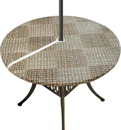Mantel redondo de vinilo con agujero para paraguas y cremallera, mantel ajustable 100% impermeable, fácil de limpiar, cubierta de mesa de PVC para