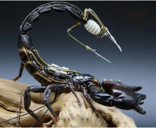 Miniatura 6 de Steampunk Mecánico Asia Escorpión Negro Escorpión Escorpión Escorpión Taxidermia para Educación Ciencia y Escritorio Artesanía