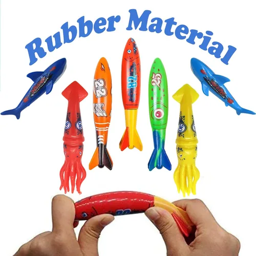 Miniatura 4 de Haktoys Juego de juguetes de buceo para piscina con torpedo de tiburón submarino, juguetes de buceo de calamar y sumideros de entrenamiento
