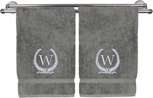 Miniatura 35 de Toalla de mano con monograma, regalo personalizado, 16 x 30 pulgadas, diseño de corona dorada bordada con letra blanca en toalla negra, extra