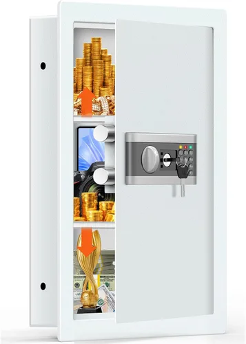 Miniatura 13 de Caja fuerte de pared de 17.7 pulgadas de alto entre los postes de 16 pulgadas, caja fuerte de pared oculta con 2 estantes extraíbles y bandeja