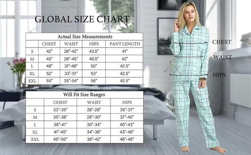 Miniatura 6 de GLOBAL Conjunto de pijama de franela para mujer, 100% algodón, pijama de manga larga con botones, ropa de descanso cálida