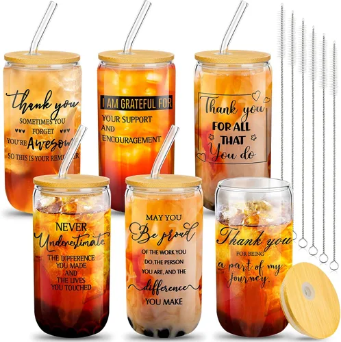 Miniatura 14 de Juego de 6 vasos de vidrio de agradecimiento a los empleados, regalos de agradecimiento a granel para compañeros de trabajo, personal de oficina