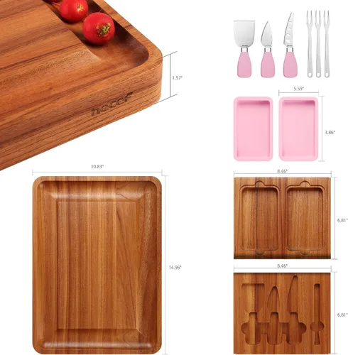 Miniatura 5 de hecef Juego grande de tabla de embutidos rosa con cuchillos de queso de acero inoxidable, juego de tabla de queso, bandeja de aperitivos de madera