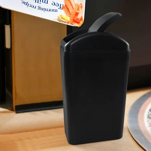 Miniatura 6 de Morcte - Cubo de basura pequeño de plástico de 3 galones con tapa abatible, color negro Basurero con tapa abatible, perfil delgado, para baño
