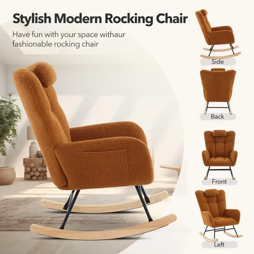 Miniatura 7 de Mecedora para guardería, mecedora tapizada para bebé, silla de lectura con respaldo alto, sillas cómodas para sala de estar, dormitorio, enfermería