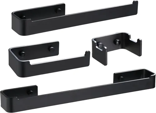 SHUNLI Juego de accesorios de baño de 4 piezas, juego de toallero negro de 15.7 in/toallero de mano, soporte de papel higiénico/gancho de toalla,