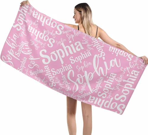 Miniatura 7 de MyPupSocks Toalla de playa personalizada de verano, color rosa, extra grande, iniciales, nombre, de gran tamaño, suave, de secado rápido