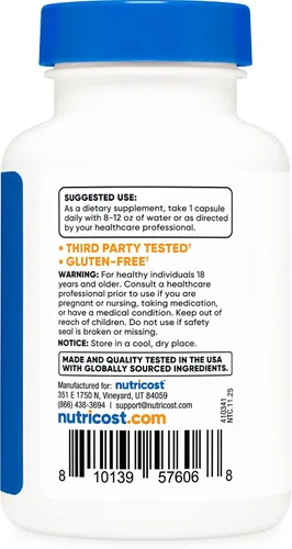Miniatura 4 de Nutricost Bisglicinato de zinc (50 mg) 120 cápsulas veganas, sin OMG, suplemento sin gluten