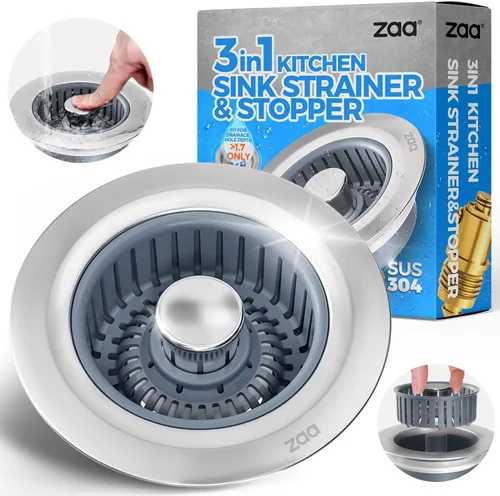 Miniatura 14 de zaa Colador de drenaje para fregadero, tapón 3 en 1 para fregadero de cocina, tapón de drenaje de cocina de acero inoxidable y cubierta con colador