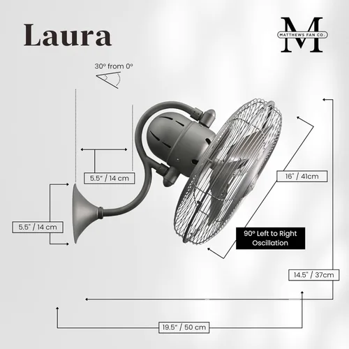 Miniatura 3 de Matthews LL-BN Laura - Ventilador de pared para exteriores de 16 pulgadas con control remoto, 3 aspas de metal con jaula de seguridad, níquel Níquel