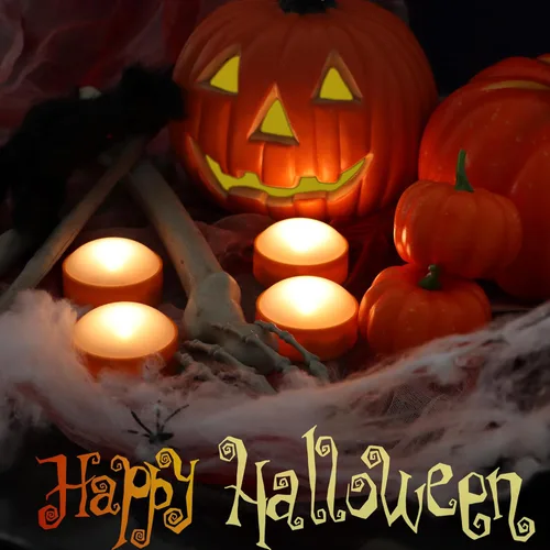 Miniatura 5 de Paquete de 8 faroles de calabaza de Halloween, funciona con pilas, luces LED de calabaza con control remoto y temporizador, velas LED sin llama