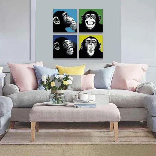 Miniatura 7 de Arte de pared moderno de animales en blanco y negro, divertido mono gorila moderno para oficina, arte pop de mono, impresión de pintura enmarcada