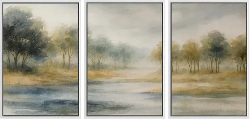 Miniatura 101 de SIGNWIN Lienzo enmarcado para pared, juego de arte sereno de pantanos con humedales verdes e ilustraciones de agua tranquila, arte moderno