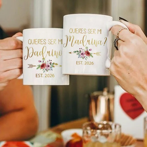 Miniatura 2 de Dnuiyses Quieres Ser Mi Madrina & Quieres Ser Mi Padrino 2026 - Juego de tazas con diseño de lámina dorada Padrinos Bautizo Recuerdos Juego Tazas