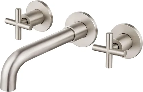 Miniatura 12 de Airuida Grifo de baño de latón macizo con boquilla giratoria 360 para lavabo montado en la pared, grifo mezclador de lavabo con válvula áspera y Oro