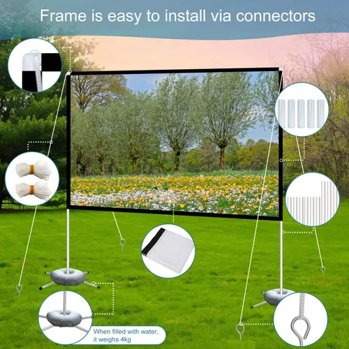 Miniatura 5 de Pantalla de proyector y soporte de 100 pulgadas, pantalla de proyección portátil al aire libre 16:9 4K HD, pantalla de proyección de película