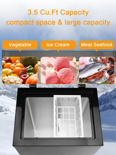 Miniatura 5 de Mini Chest Freezer 3.5 Cu.Ft 7 Gears Temperature Control Compact Deep Freezer with Top Open Door and Removable Storage Basket Black