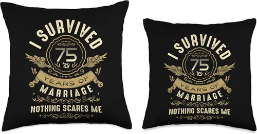 Miniatura 3 de I Survived 75 Years of Marriage Nothing Scares Me - Almohada de 16 x 16 pulgadas, multicolor