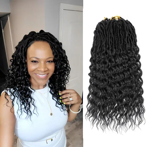 Cabello de Ganchillo Goddess Locs de 12 Pulgadas 8 Paquetes Nuevos Locs Sintéticos Suaves Trenzas de Ganchillo Ondas Profundas Extensiones de 1b