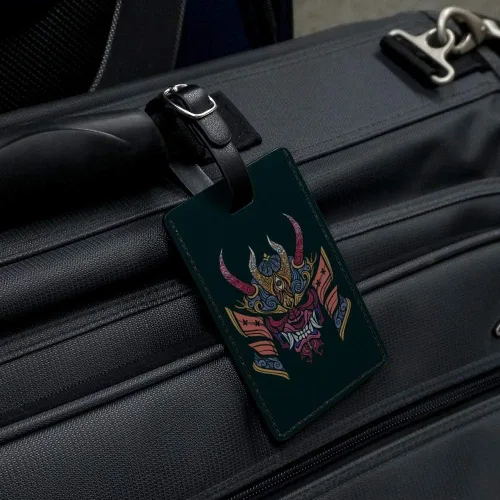 Miniatura 4 de Samurai Warrior Japanese Demon Oni Máscara Rectángulo de Cuero para Equipaje Tarjeta de Identificación