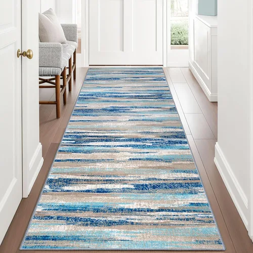 Miniatura 88 de Alfombra de pasillo moderna Lansny 2 x 6 pulgadas, alfombra de cocina lavable verde mostaza multicolor, alfombra antideslizante suave para pasillo