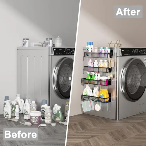 Miniatura 6 de Aufworld Estante magnético para especias para refrigerador, paquete de 5 estantes magnéticos, organizador magnético móvil para refrigerador con un
