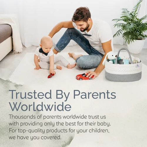 Miniatura 7 de KiddyCare Organizador de Cestas de Pañales Tejido, Cesta de Bebé Portátil Multifuncional Grande Gris con Asa, Regalo de Bebé para Guardería