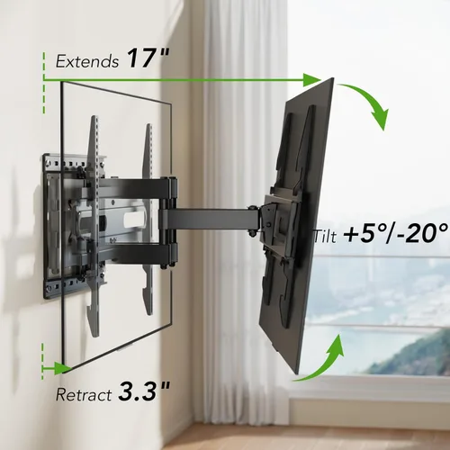 Miniatura 5 de AX WABER Soporte de pared para TV de 32 a 65 pulgadas, brazo articulado dual con giro e inclinación, Max VESA 15.748x15.748 in, se adapta a pernos