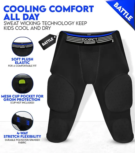 Miniatura 2 de Exxact Sports Battle - Faja de fútbol con 7 almohadillas para hombres y niños con bolsillo para tazas, pantalones cortos de compresión acolchados