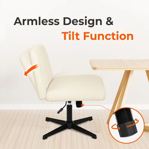 Miniatura 6 de NEO Chair Silla Criss Cross sin ruedas, sin brazos, con patas cruzadas, escritorio de oficina, silla ancha y cómoda de tocador para maquillaje, Beige