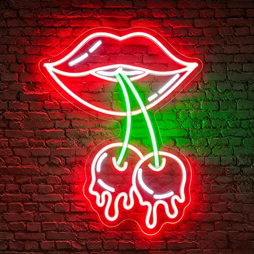 Letrero de Neón de Labios de Cereza, Letreros de Neón para Decoración de Pared Letreros LED Rojos de Neón para Habitación Letreros de Neón Luminosos