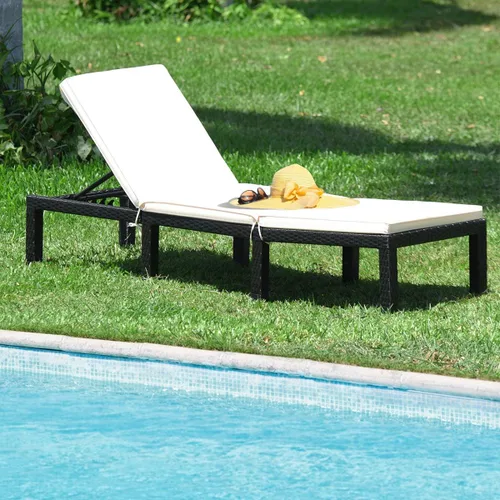 Miniatura 7 de HAPPYGRILL Silla de salón de ratán para patio, silla reclinable ajustable de mimbre con respaldo y cojín
