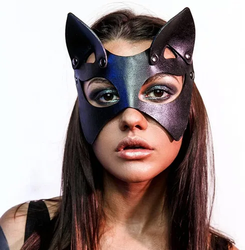 Miniatura 4 de Mumbobyswim Máscaras de cuero de gato y conejo para mujer, máscara de mascarada para cosplay, accesorio de disfraz de Halloween