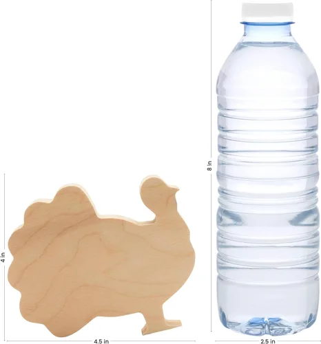 Miniatura 6 de Recorte de pavo de madera gruesa de 4 pulgadas, paquete de 2 manualidades de animales de madera para pintar para decoración de bandeja escalonada