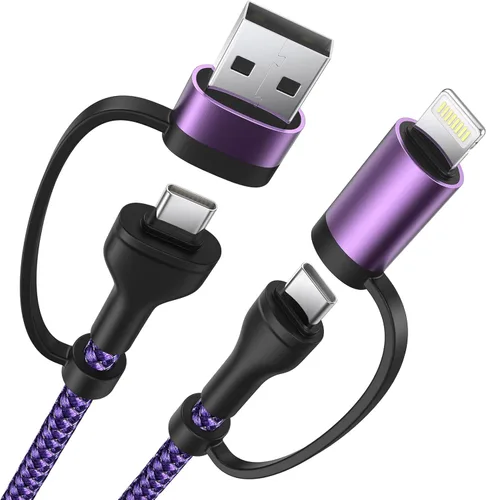 Miniatura 12 de Cable de carga 4 en 1, adaptador USB C Lightning USB C a USB C 60W PD [carga rápida y sincronización de datos] Cargador múltiple 4 en 1 para iPhone
