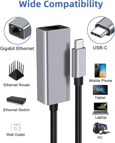 Miniatura 3 de Adaptador USB C a Gigabit Ethernet, adaptador de red LAN RJ45 Plug and Play de 1 Gbps, carcasa de aluminio, compatible con Thunderbolt 3/4