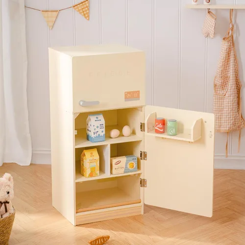 ROBOTIME Juego de Cocina de Juguete - Refrigerador de Juguete de Madera con Accesorios, Juego de Cocina de Simulación para Niños y Niños Pequeños,