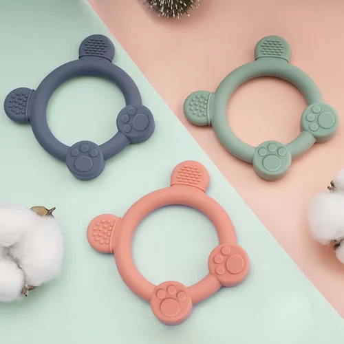 Miniatura 5 de Meartchy Paquete de 3 mordedores para bebés, juguetes de dentición de silicona en forma de oso para bebés de 0 a 24 meses, juguetes masticables sin