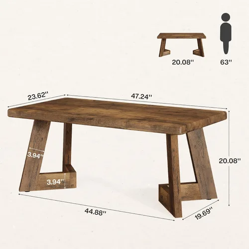 Miniatura 2 de Tribesigns Mesa auxiliar, mesa central de granja con patas en forma de V, mesas rectangulares de sala de estar de 47.2 x 23.6 pulgadas, fácil