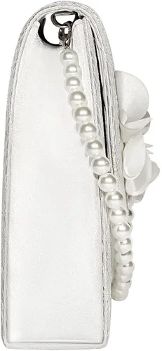 Miniatura 5 de Mulian LilY Bolso de embrague con asa superior de perla de satén de encaje floral de alta calidad con cadena desmontable flor boda bolsa nupcial