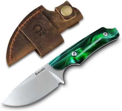 Miniatura 10 de Cool Hand Cuchillo de 5.98 pulgadas con funda de cuero, cuchillo de transporte horizontal compacto de espiga completa, funda de lazo de cinturón
