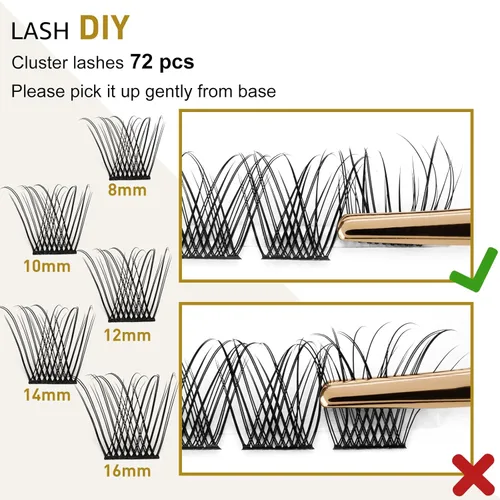 Miniatura 4 de Extensiones de Pestañas en Racimo B01 DIY 72 Racimos de Pestañas Rizo C D B&Qaugen Mega Volumen Pestañas Individuales Extensiones de Pestañas