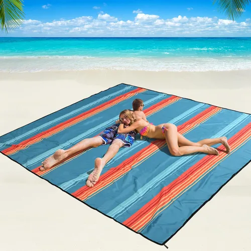 Miniatura 44 de WIWIGO Manta de playa impermeable a prueba de arena tapete de playa 79" X 83"/10'x9' para 2-8 adultos, de secado rápido, tapete de picnic al aire