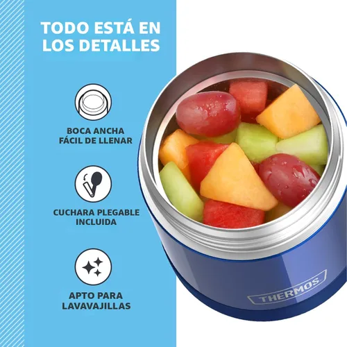 Miniatura 4 de Thermos Funtainer - Tarro de comida para niños con aislamiento al vacío de acero inoxidable de 10 onzas con cuchara plegable, azul marino